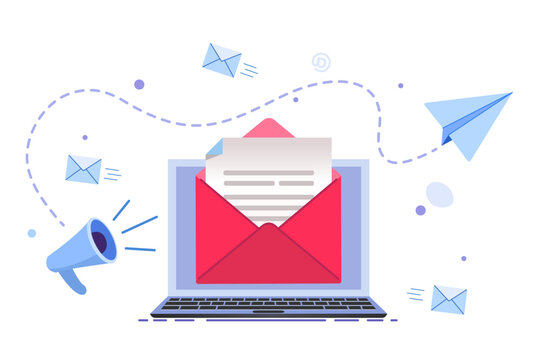 banner for online marketing and business. Sent email. paper airplane  and latter. Vector illustration on background.