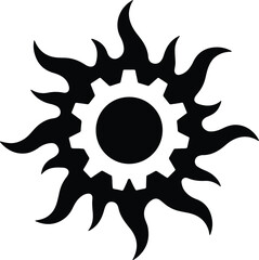 Silhouette sun gear combination design black and white vector Illustrator