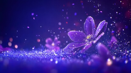 Purple flower, sparkling glitter, dark background, magical scene, website design