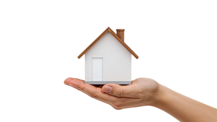 Hand Holding Small House Model Isolated on Transparent Background PNG
