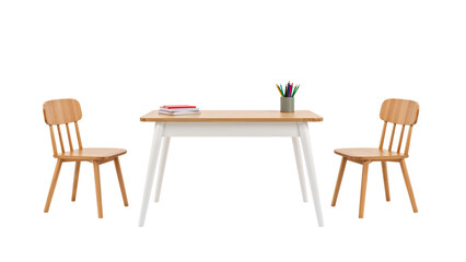 Modern Wooden Table with Two Chairs Isolated on Transparent Background PNG
