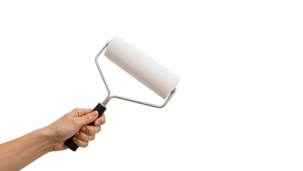 Hand Holding Paint Roller Isolated on Transparent Background PNG
