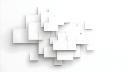 White cubes cluster, abstract background, 3D render, design element