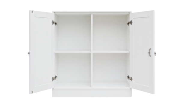 Open white shelf isolated on transparent background png
