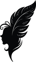 Elegant Silhouette of a Woman with Majestic Feather Wings Symbolizing Freedom and Creativity. Winged Woman Silhouette, Elegant Female with Majestic Feather Wings Symbolizing Freedom and Creativity art