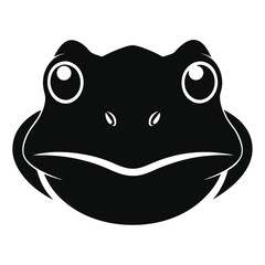 Close-up Black and White Silhouette of a Frog's Face Amphibian Icon, Nature Symbol, Wildlife Illustration