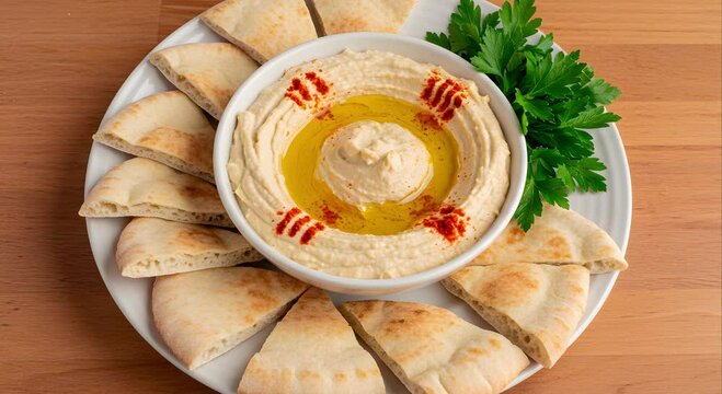 Delicious Hummus with Pita Bread: Appetizer Food Photography - Professional Stock Content