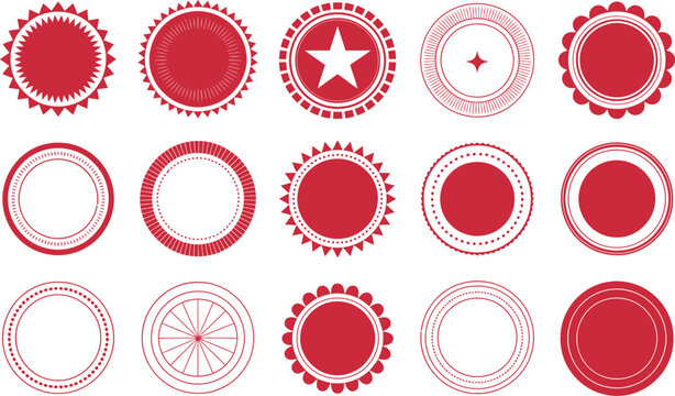 A collection of fifteen red circular seal designs with various border decorations shown