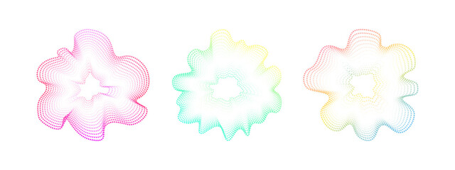   Sound iridescent circular waves. Abstract vector wavy gradient circles. Minimalistic sound neon   dot lines . Colorful cover for music poster and banner. Radial spectrum