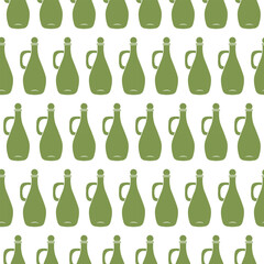 Olive oil bottle. Seamless pattern. Vector illustration.