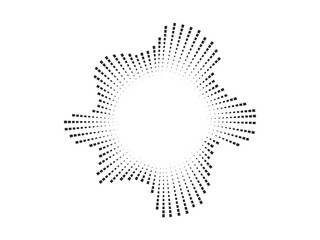 Circular audio wave pattern with dots radiating outward. The vector design represents sound waves and music visualization in a minimalist style.