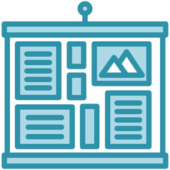 Bulletin Board dual tone blue color mini illustration icon, use for journalist, broadcasting, news and media UI, UX kit, app and web development, digital or print.