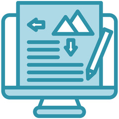 Editor dual tone blue color mini illustration icon, use for journalist, broadcasting, news and media UI, UX kit, app and web development, digital or print.