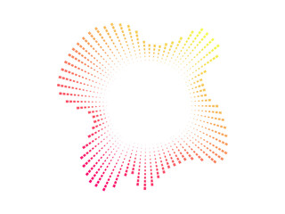 Circular audio color wave pattern created with black dots. The vector design represents neon sound waves and music visualization in a minimalist style.