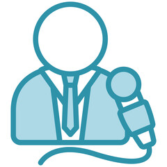 Host dual tone blue color mini illustration icon, use for journalist, broadcasting, news and media UI, UX kit, app and web development, digital or print.