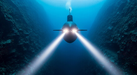 Submersible vessel illuminates mysterious underwater trench with powerful beams