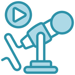 Microphone dual tone blue color mini illustration icon, use for journalist, broadcasting, news and media UI, UX kit, app and web development, digital or print.