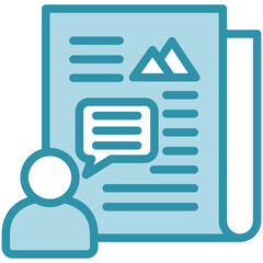 Opinion dual tone blue color mini illustration icon, use for journalist, broadcasting, news and media UI, UX kit, app and web development, digital or print.