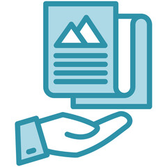 Publish dual tone blue color mini illustration icon, use for journalist, broadcasting, news and media UI, UX kit, app and web development, digital or print.