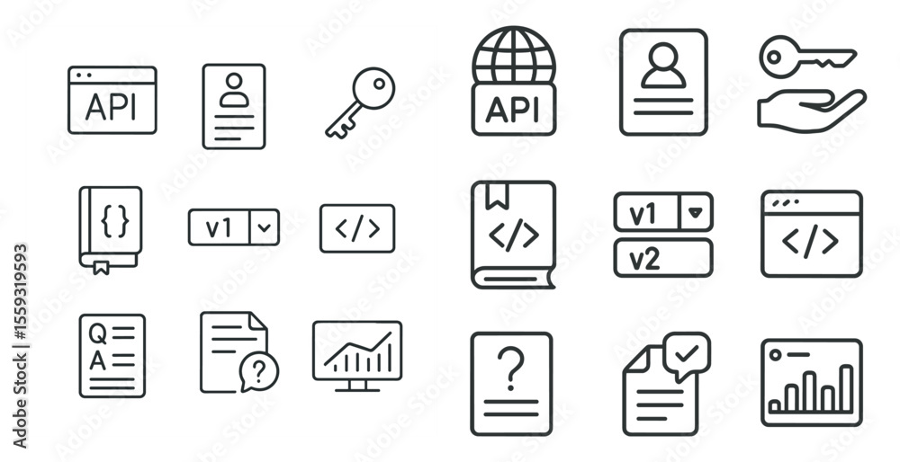 Fototapete icons representing coding, app development, apis, analytics, and user interface.