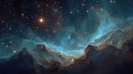 Fototapeta premium Abstract universe artwork featuring nebula clouds and mystic celestial symbol