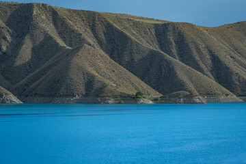 Mountain with lake  landscape and blue sky.