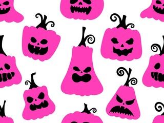 Autumn harvest vegetable seamless monster Halloween pumpkins pattern for wrapping paper and fabrics