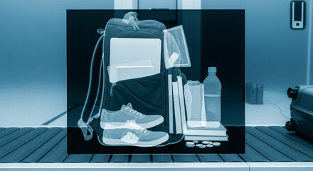 Digital inspection revealing the internal structure and items within carry-on luggage