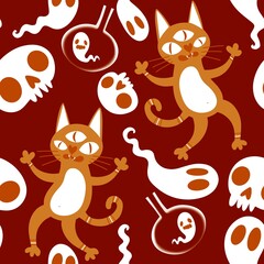 Halloween animals seamless cats pattern for wrapping paper