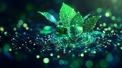 Digital sprout growing, network background, eco-tech