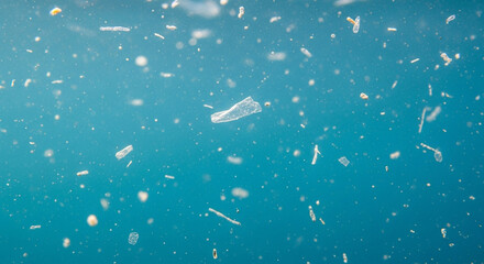 Microscopic plastic debris contaminating pristine deep blue water environment causing global