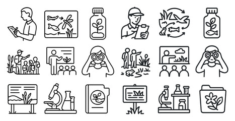 Fototapeta premium Medical icons depicting various healthcare activities and procedures in lineart.