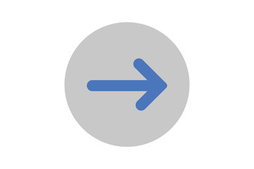 Blue arrow icon pointing right side over grey circle vector