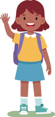 Girl waving hand smiling in casual outfit with backpack standing and greeting vector illustration