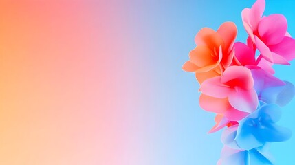 Pastel flowers bloom against vibrant gradient background, ideal for website header