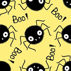 Cartoon monsters seamless Halloween spider pattern for wallpaper and fabrics and textiles and packaging and linens