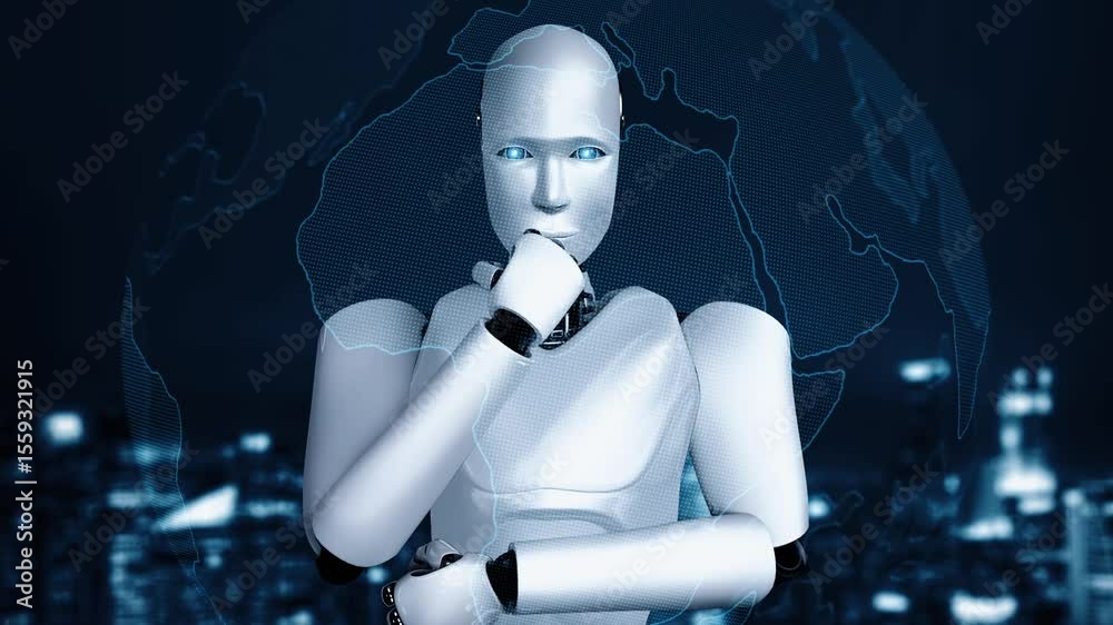 Poster future financial technology controll by ai robot huminoid uses machine learning and artificial intel