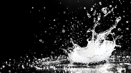 Water splash, black background, droplet impact, studio shot, ad design