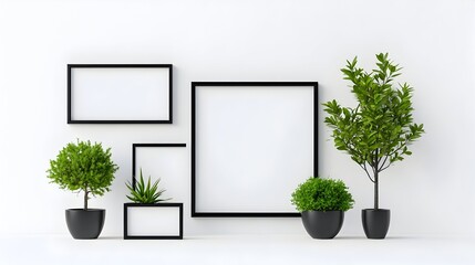 White room mockup frames, plants, interior design