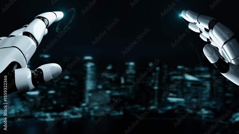 Poster futuristic robot artificial intelligence enlightening ai technology development and machine learning
