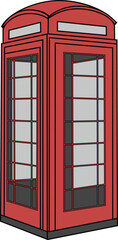 Iconic British Red Telephone Box Vector Illustration with Detailed Line Art and Classic Design