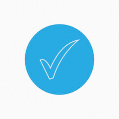 A blue circle contains a white check mark, isolated on white background