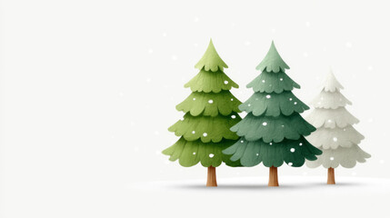 Fototapeta premium Stylized pine trees with falling snowflakes in winter scene for seasonal decoration