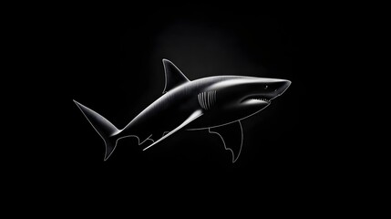 Fototapeta premium Shark, ocean, dark background, swimming, silhouette, wildlife, nature, predator, poster, design