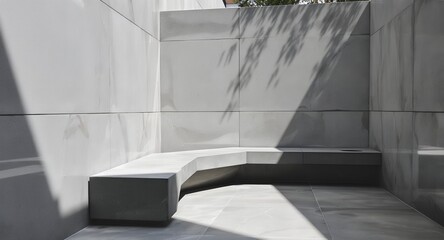 Modern Abstract Stone Bench in Minimalist Setting