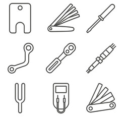Tool Line Icons. Line style icons of repair and adjustment tools: alignment shim, feeler gauge, adjusting screwdriver, offset