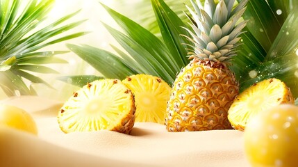 Tropical beach pineapple slices summer advertising