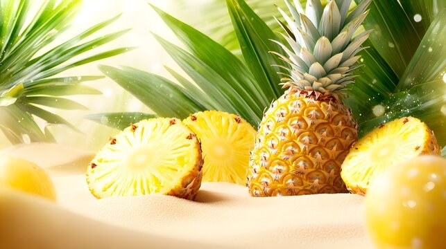 Tropical beach pineapple slices summer advertising