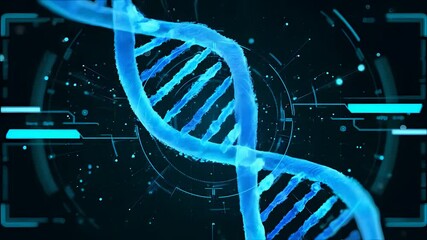Stunning 4 K animation glowing blue D N A helix genetic code science technology futuristic medical research healthcare biotechnology digital interface background loop seamless animation perfect for - Powered by Adobe