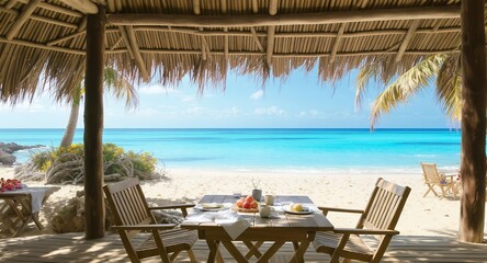 Tropical Beach Breakfast Scene with Ocean View